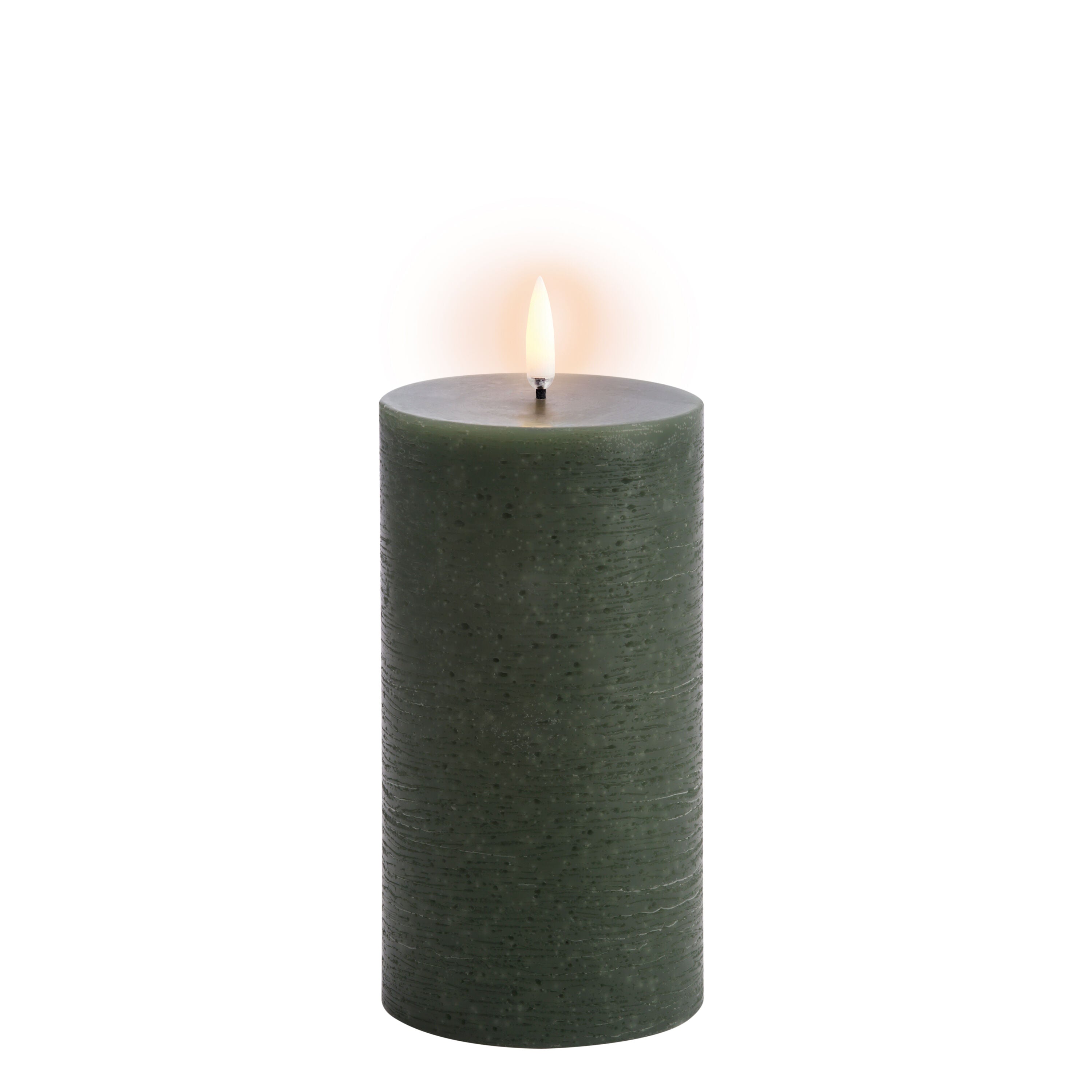 LED Rustic Pillar lys, Olive Green - H15 cm.
